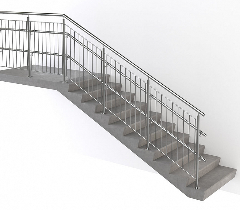 Ограждение с вертикальным заполнением для лестниц с тремя поручнями